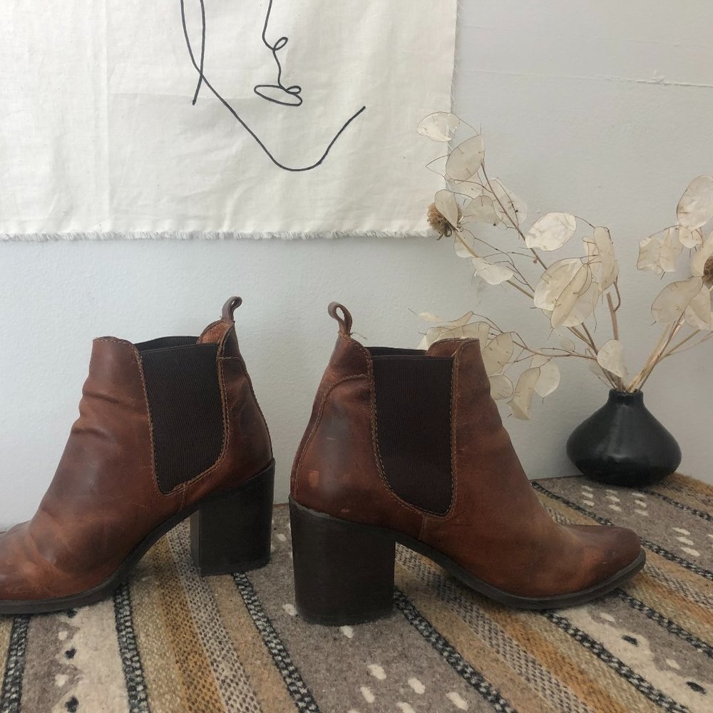 Steve Madden Leather Booties - Brown, Size 6